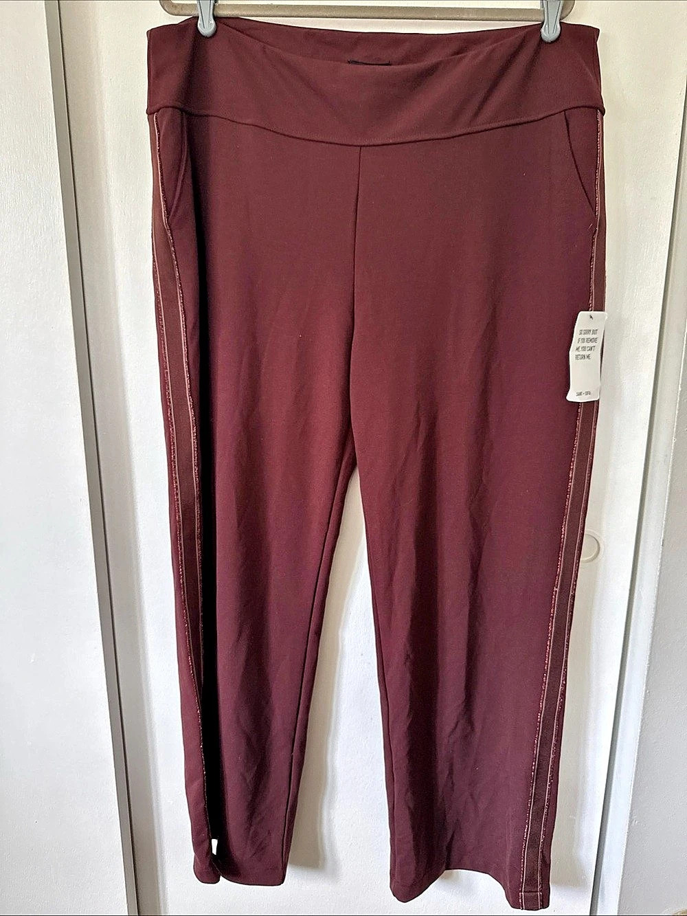 Saint + Sofia Side Stripe Leggings Maroon/Mauve Size 18 NWT